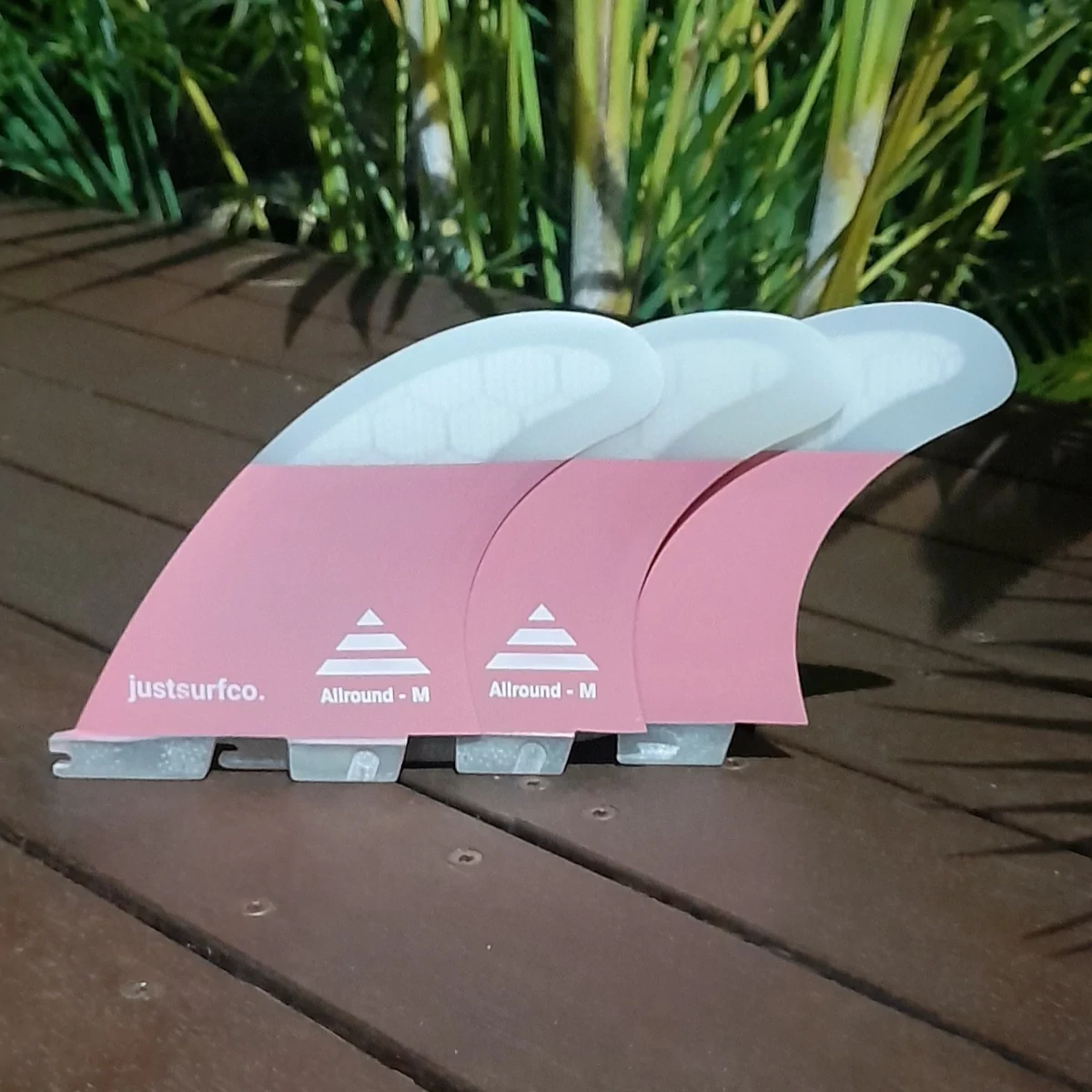 justsurfco. Dual Click Tab Glass Foamcore 'Allround' Thruster Set Pink Various Sizes